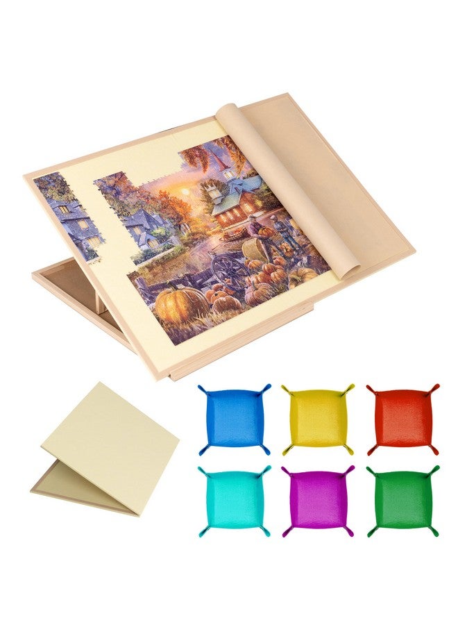 Tektalk Foldable Jigsaw Puzzle Board with 4 Angle Adjustable Bracket/Stand, Lightweight Portable Puzzle Mat Plateau with Wooden Easel, Foldaway Felt Puzzle Table, for Up to 1500 Pieces (Beige) - Image 1
