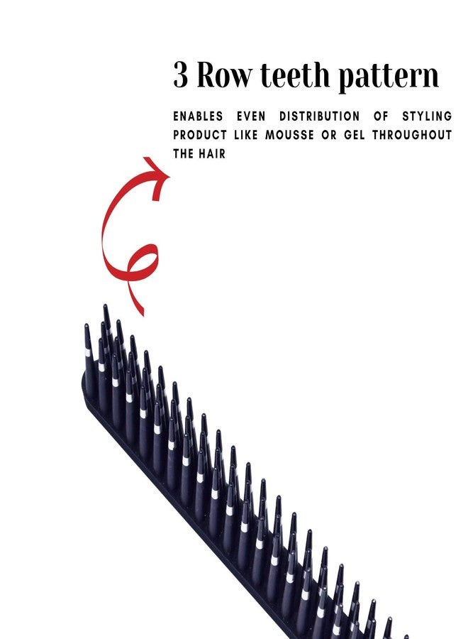 Scarlet Line Professional Three Row Hair Comb,Tame and Tease 3 line Teeth Pattern Hair Comb For Men And Women Hair Back Coming_Black - Image 4