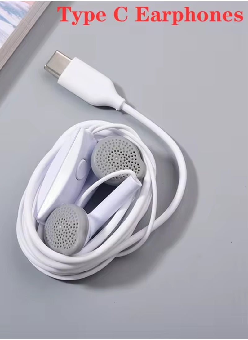Generic Type-C Wired Earphones Remote Control with Micro White  - Image 1