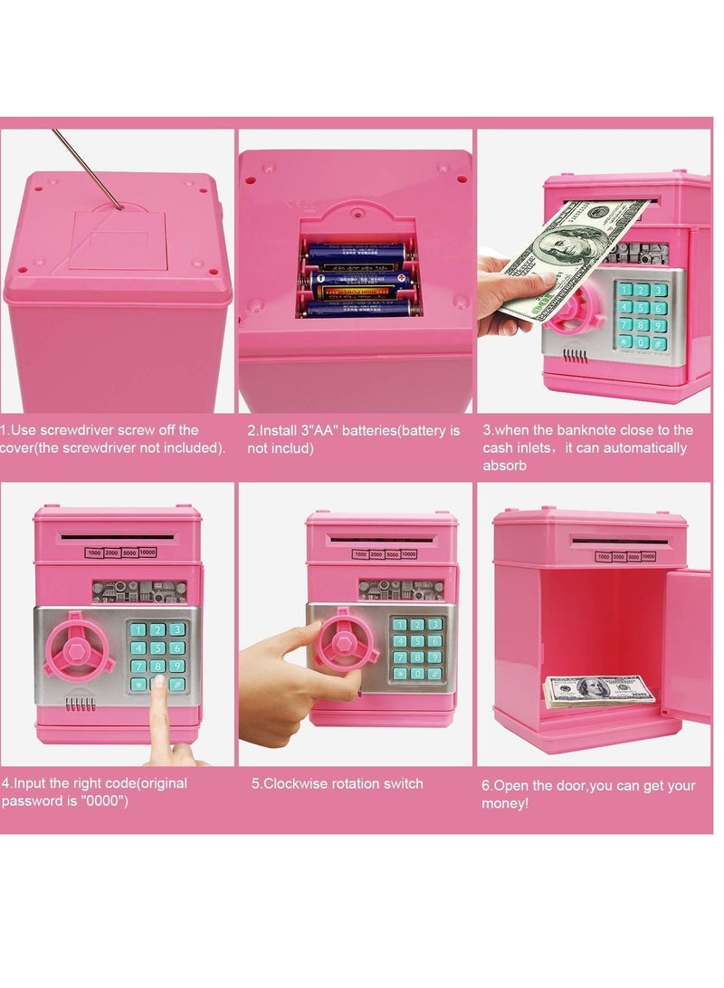 MAGIC VAULT Piggy Bank Cash Coin Can ATM Bank Electronic Coin Money Bank Money Saving Box for Teen Girl Toy Age 4 8 10 12 with Password Code Lock for Kids(PINK) - Image 3