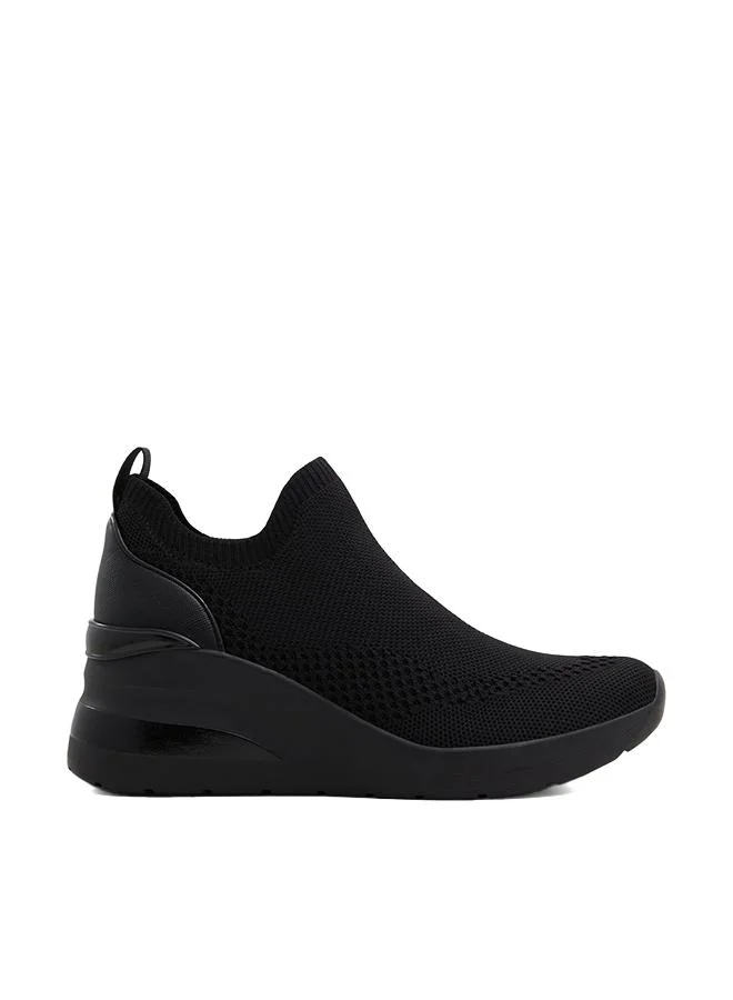 Sevan Ladies Black Wedge Sneakers