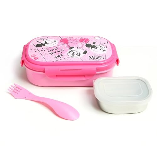 Gluman Lunch Box for School | Lunch Box for Kids | Tiffin Box with Steel Veg Box and Spork Spoon | Disney Minnie Cartoon Character Removable Stainless Steel Inner SS-304 Lunch Box for Girls | 800 ml - Image 2