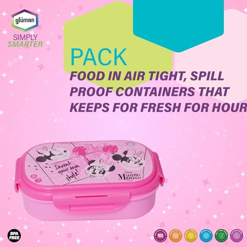 Gluman Lunch Box for School | Lunch Box for Kids | Tiffin Box with Steel Veg Box and Spork Spoon | Disney Minnie Cartoon Character Removable Stainless Steel Inner SS-304 Lunch Box for Girls | 800 ml - Image 5