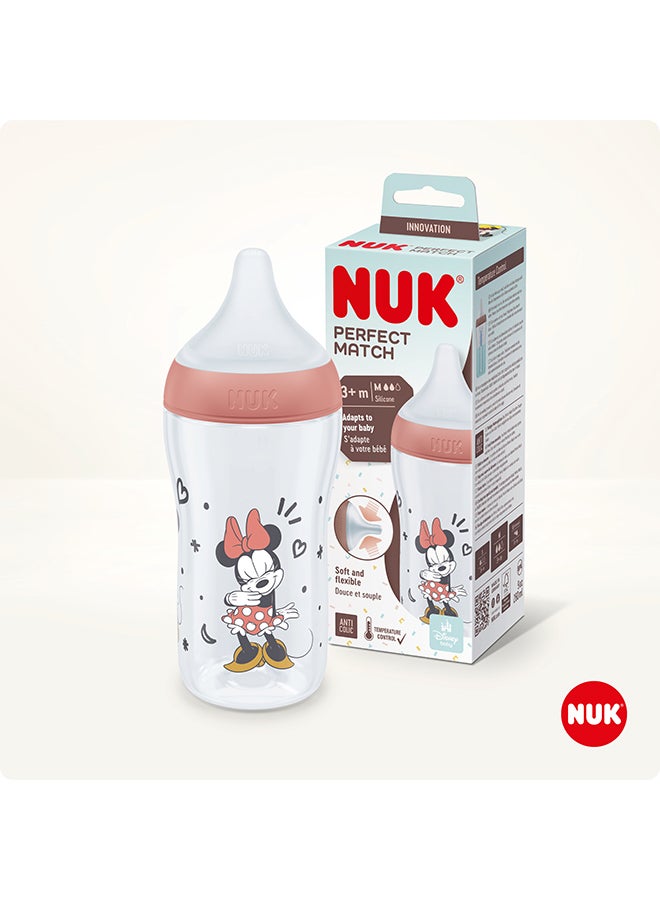 NUK Perfect Match Baby Feeding Bottle | 3+ Months, Temperature Control, Anti-Colic Valve And Bpa Free | M-Silicone Teat, Disney'S Mickey Mouse-260Ml  Red - Image 1