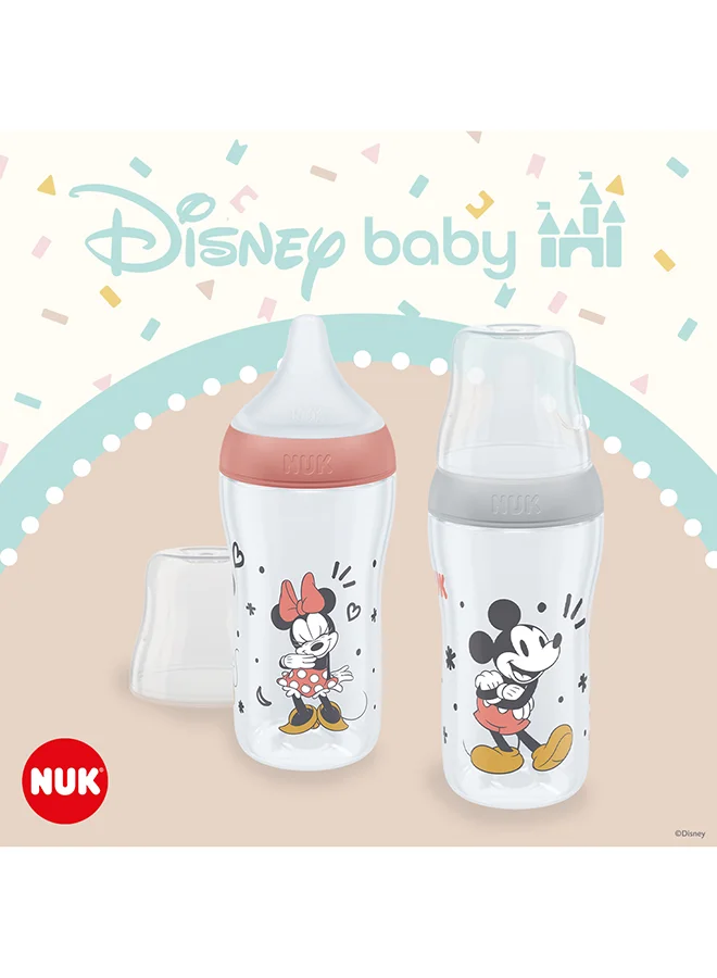 NUK Perfect Match Baby Feeding Bottle | 3+ Months, Temperature Control, Anti-Colic Valve And Bpa Free | M-Silicone Teat, Disney'S Mickey Mouse-260Ml  Red