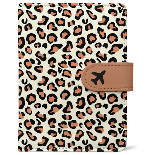 LumeTrav Passport Holder, Travel Wallet Cover with Pen Loop | Cute RFID Blocking Leather Case with Magnetic Closure for Travel Essentials-Leopard - Image 1