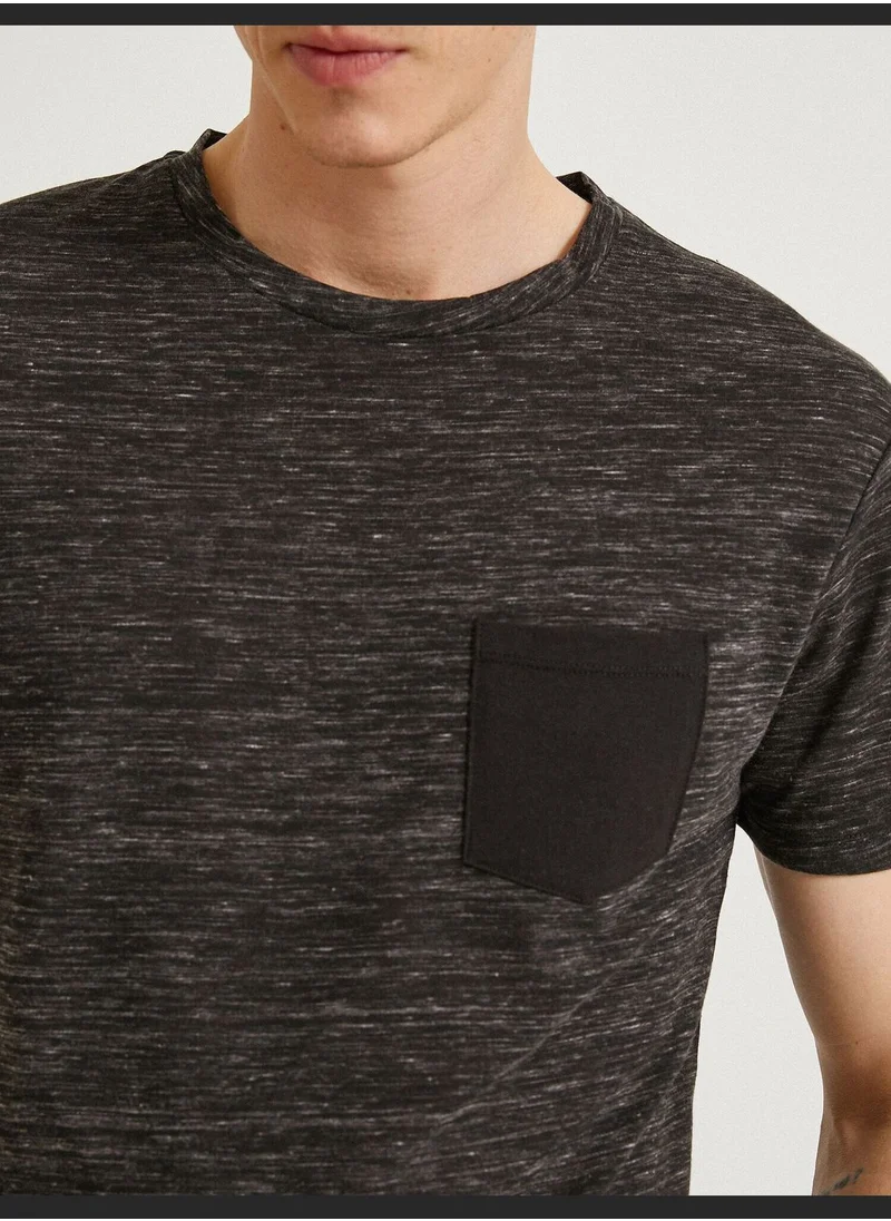 كوتون Short Sleeve T-Shirt Crew Neck Pocket