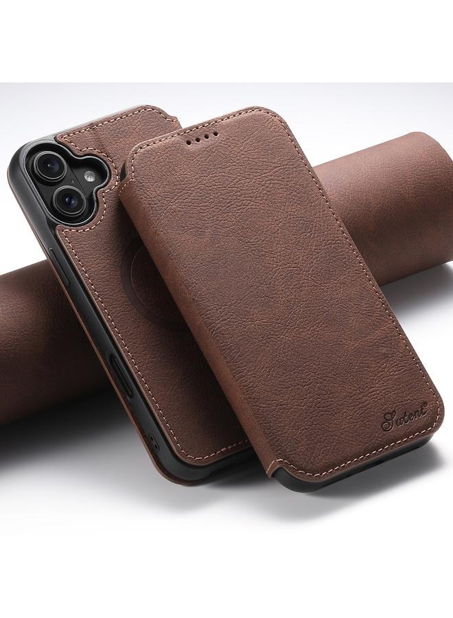 Suteni Case For iPhone 16 Plus J06 Retro Matte Litchi Texture Leather MagSafe Phone Case - Image 1
