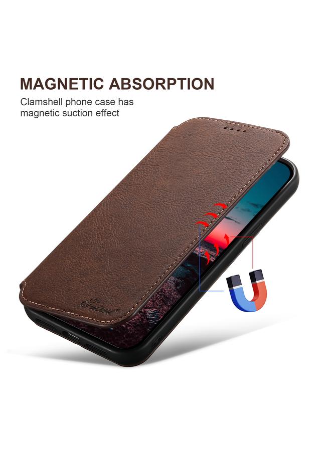 Suteni Case For iPhone 16 Plus J06 Retro Matte Litchi Texture Leather MagSafe Phone Case - Image 2