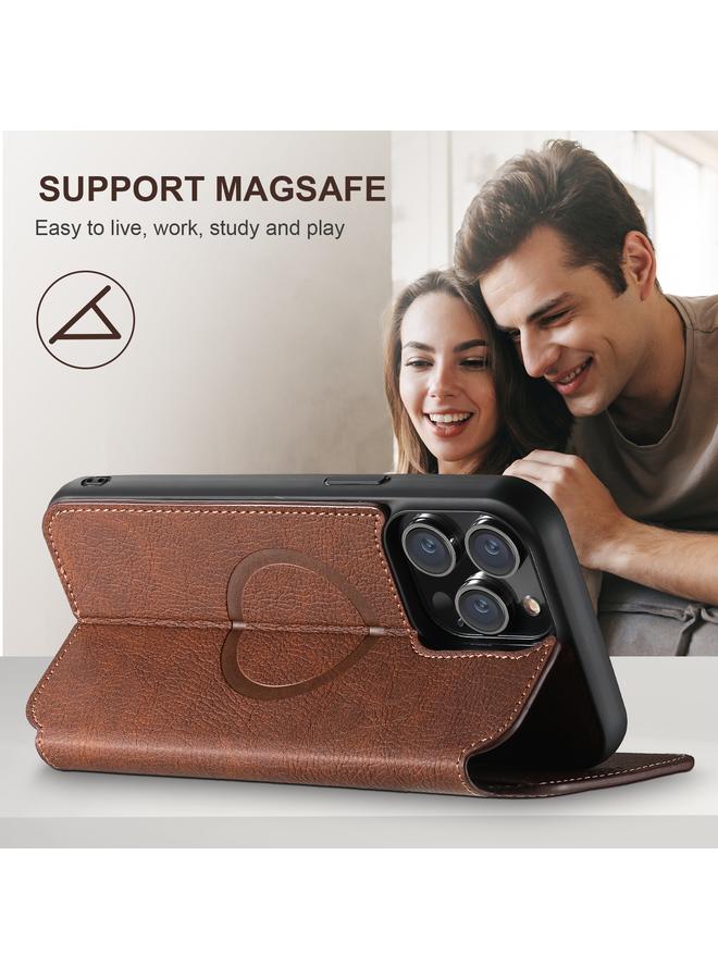 Suteni Case For iPhone 16 Plus J06 Retro Matte Litchi Texture Leather MagSafe Phone Case - Image 5