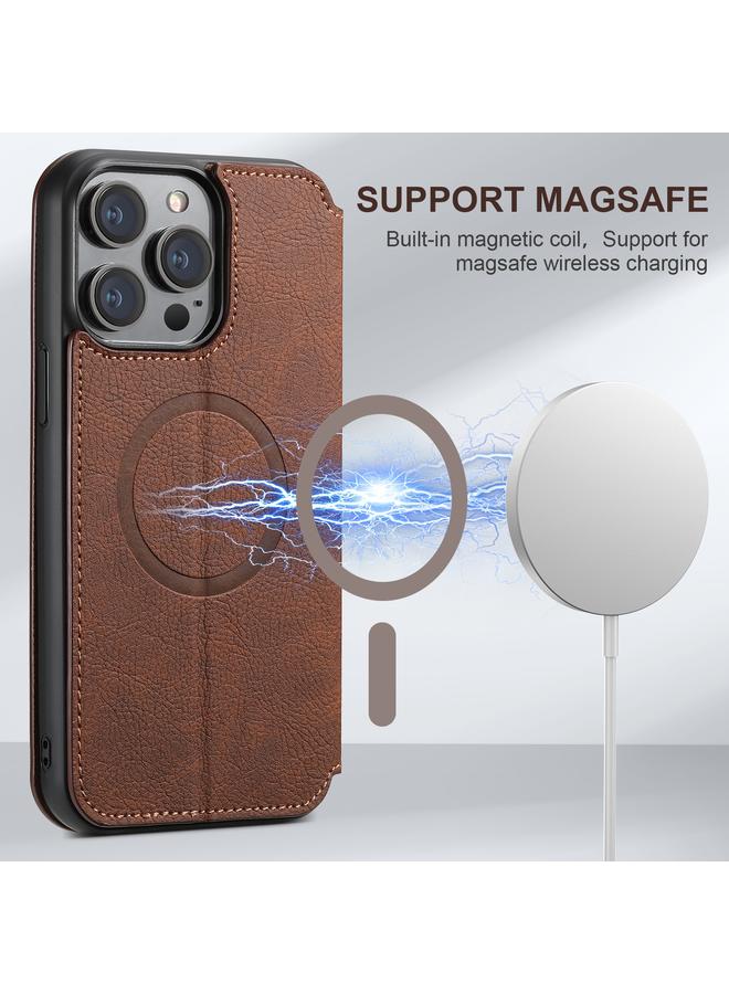 Suteni Case For iPhone 16 Plus J06 Retro Matte Litchi Texture Leather MagSafe Phone Case - Image 3