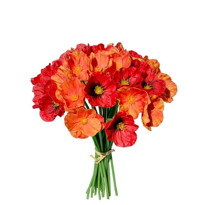 MANDYS PU RED AND ORANGE POPPY ARTIFICIAL FLOWERS 30 STEMS 116 REALISTIC FAUX FLOWERS FOR THANKSGIVING AND CHRISTMAS DECORATIONS WEDDING CENTERPIECE HOME DECOR DIY ARRANGEMENTS