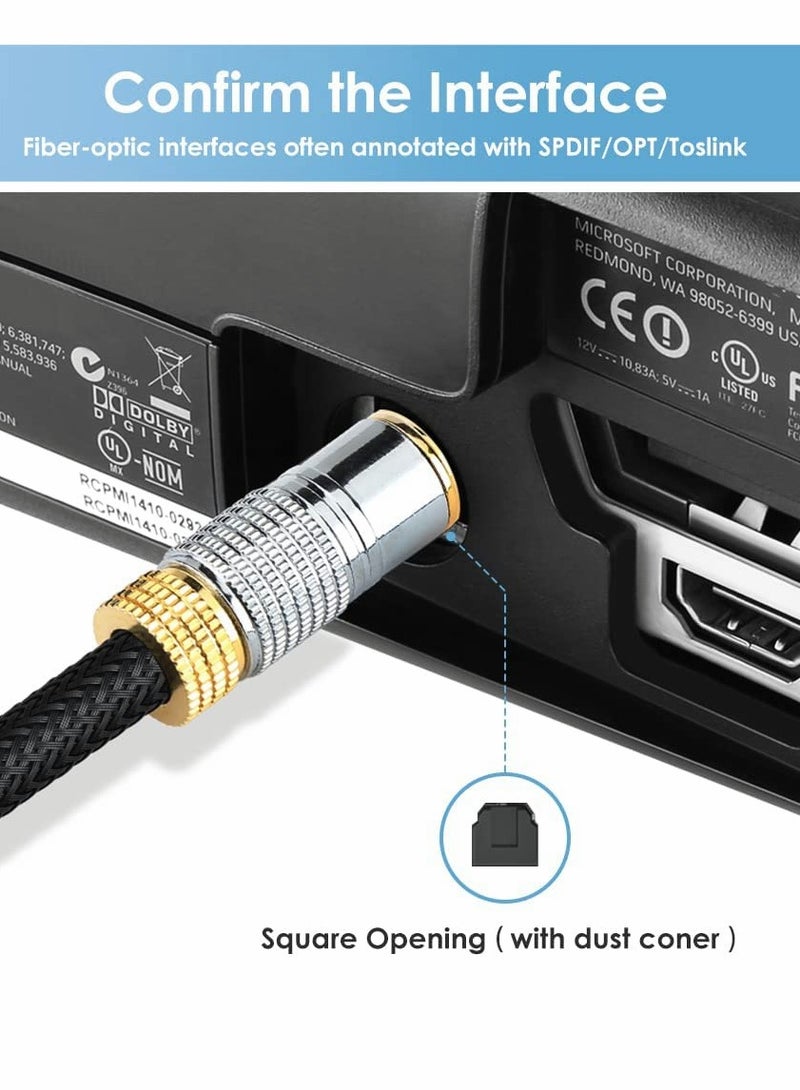 SOLARAE Fiber Optic Audio Cable with Nylon Braided Fiber Optic Cord for Home Theater, Sound Bar, TV, PS4, Xbox, Playstation, etc. - Image 3