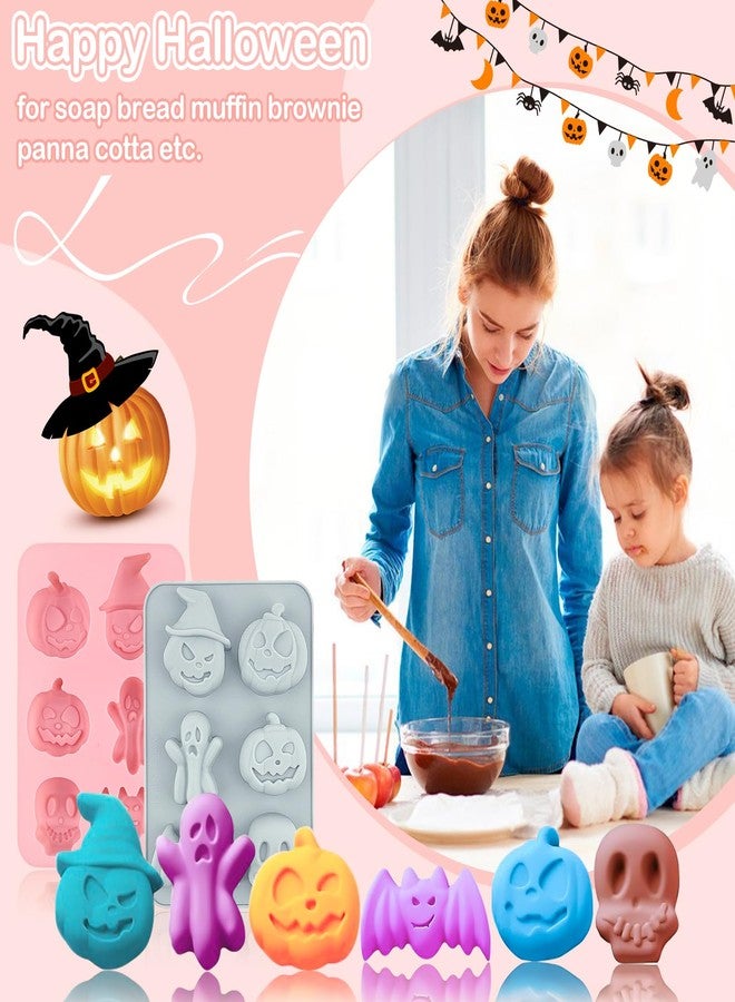 LEBERY 2Pcs Halloween Silicone Cake Molds Pumpkin Chocolate Molds Bat Skull Ghost Shape Baking Mold, Non-Stick Halloween Candy Mold Pumpkin Jelly Ice Cube Baking Crayon Melt Biscuits Fondant Moulds - Image 3