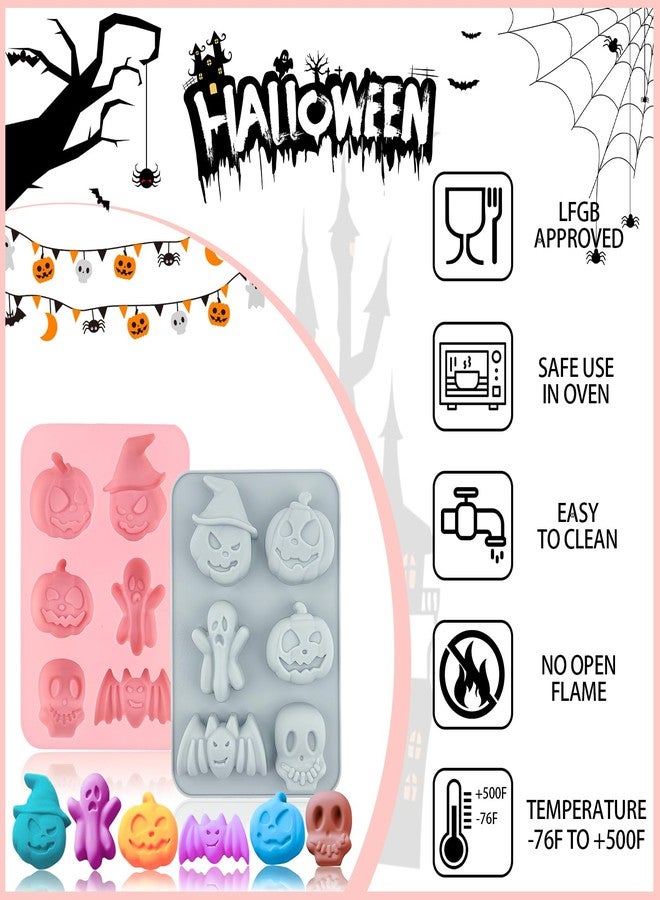LEBERY 2Pcs Halloween Silicone Cake Molds Pumpkin Chocolate Molds Bat Skull Ghost Shape Baking Mold, Non-Stick Halloween Candy Mold Pumpkin Jelly Ice Cube Baking Crayon Melt Biscuits Fondant Moulds - Image 5