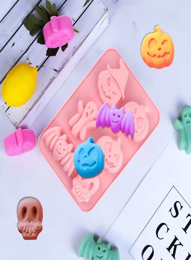 LEBERY 2Pcs Halloween Silicone Cake Molds Pumpkin Chocolate Molds Bat Skull Ghost Shape Baking Mold, Non-Stick Halloween Candy Mold Pumpkin Jelly Ice Cube Baking Crayon Melt Biscuits Fondant Moulds - Image 4