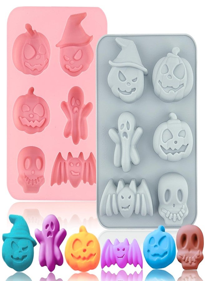 LEBERY 2Pcs Halloween Silicone Cake Molds Pumpkin Chocolate Molds Bat Skull Ghost Shape Baking Mold, Non-Stick Halloween Candy Mold Pumpkin Jelly Ice Cube Baking Crayon Melt Biscuits Fondant Moulds - Image 1