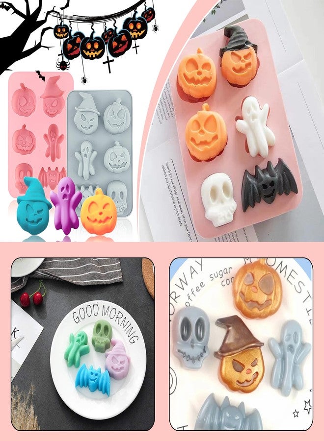 LEBERY 2Pcs Halloween Silicone Cake Molds Pumpkin Chocolate Molds Bat Skull Ghost Shape Baking Mold, Non-Stick Halloween Candy Mold Pumpkin Jelly Ice Cube Baking Crayon Melt Biscuits Fondant Moulds - Image 2