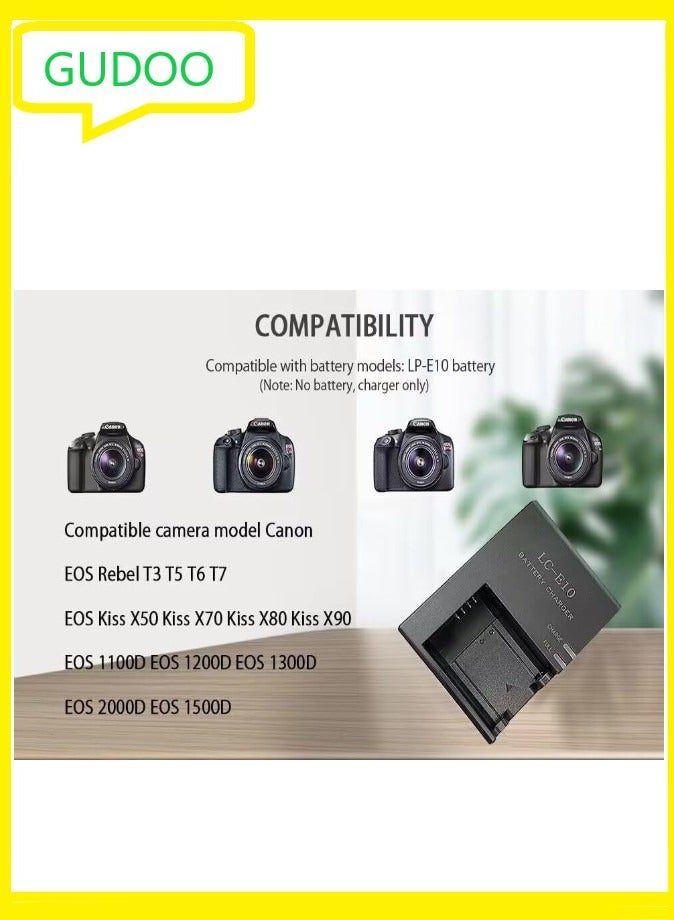 GUDOO LC-E10 Battery Charger for Canon LC-E10 LC-E10C LC-E10E Batteries for Canon EOS Rebel T7 T6 T5 T3 T100 4000D 3000D 2000D 1500D 1300D 1200D 1100D Cameras Battery Quick Chargers with Power Supply Cord - Image 3