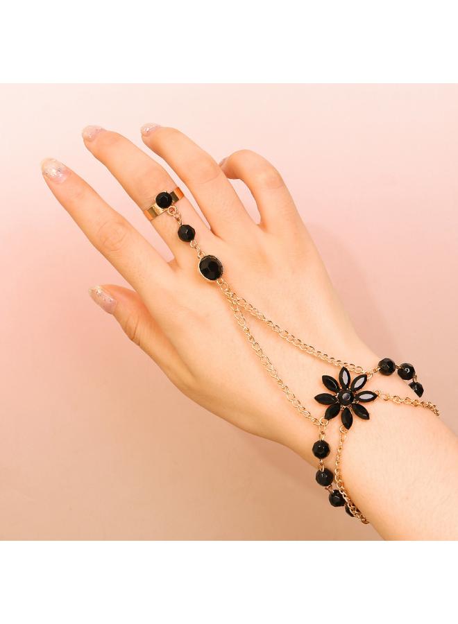 Hot Light Luxury All-match Black Zircon Flower Toe Bracelet Women's High-end Design Versatile Temperament Bracelet 