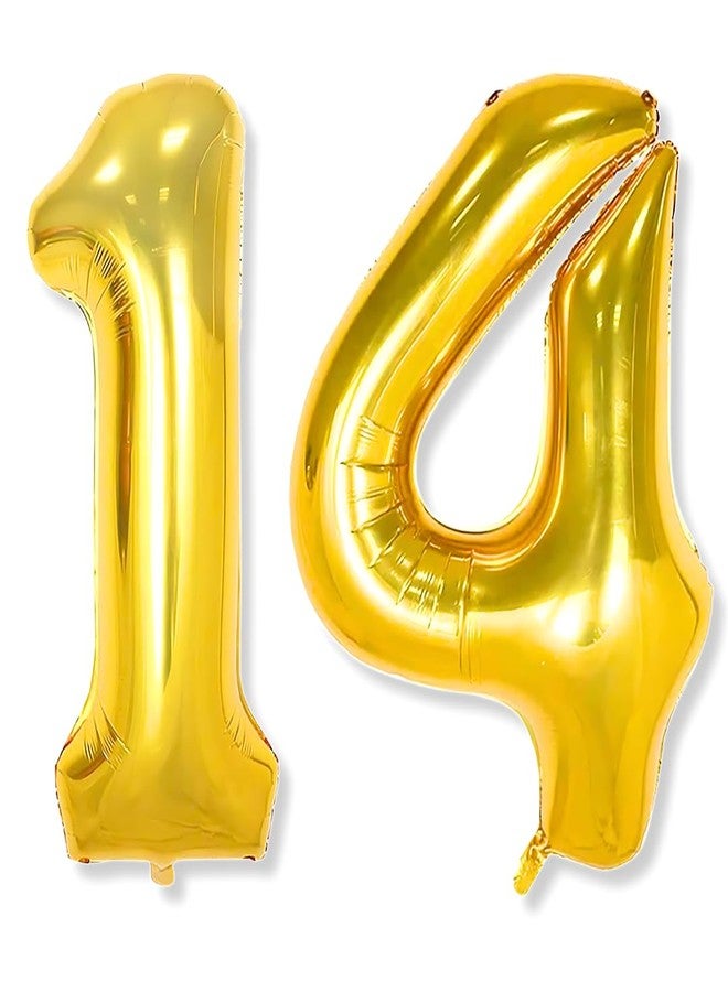 Flyloons 14 number Golden Foil Balloon 16 inch Size Birthday Decoration Items Pack of 2 | 14th Year Balloons | Fourteen - Image 1