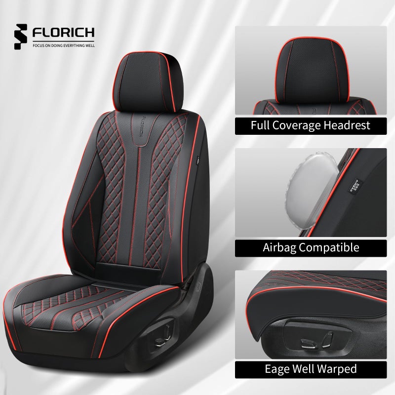 FLORICH Leather Seat Covers Car Seat Cover Front and Rear Seat Cover 5 Seats Automotive Seat Covers Waterproof Seat Covers for Cars Universal Fit for Most Cars SUV Trucks, Black&Red Line - Image 5