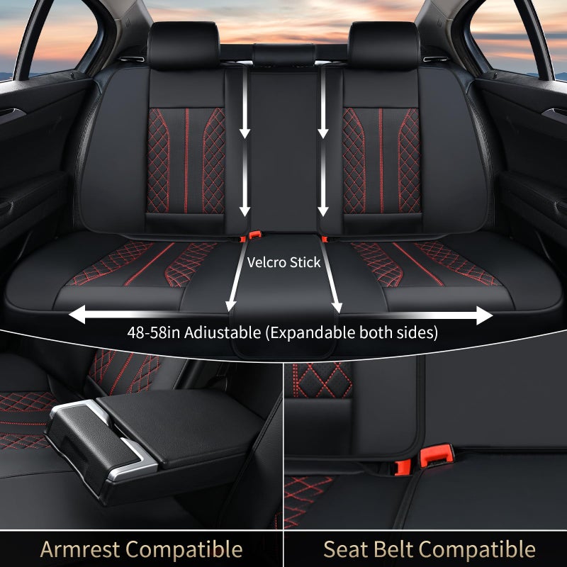 FLORICH Leather Seat Covers Car Seat Cover Front and Rear Seat Cover 5 Seats Automotive Seat Covers Waterproof Seat Covers for Cars Universal Fit for Most Cars SUV Trucks, Black&Red Line - Image 4