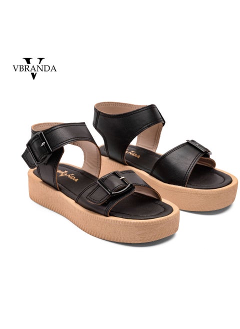 Leather sandal with an open-toe design featuring two buckles CF-18-BLACK