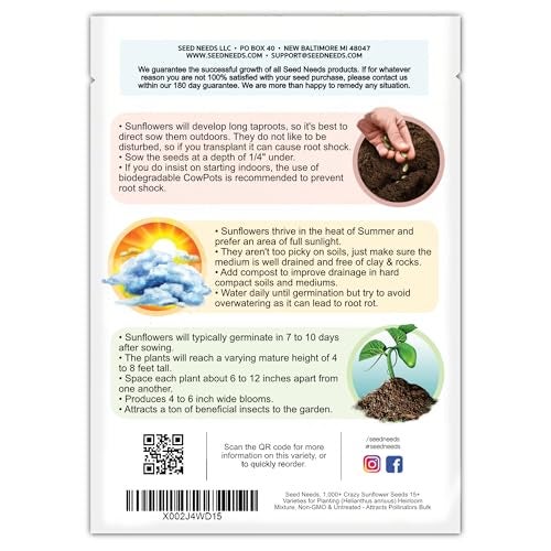 Seed Needs Sunflower Seeds for Planting The Original Crazy Blend | 1 Ounce 15+ Heirloom Varieties Open Pollinated & Untreated | Resealable Bulk Package Multicolored Blooms Flower Seeds - Image 2