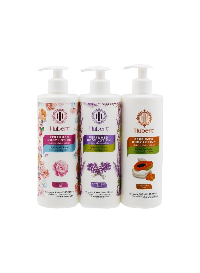 Hubert Perfumed Body Lotion Papaya & Lavender & Rose 500*3ml