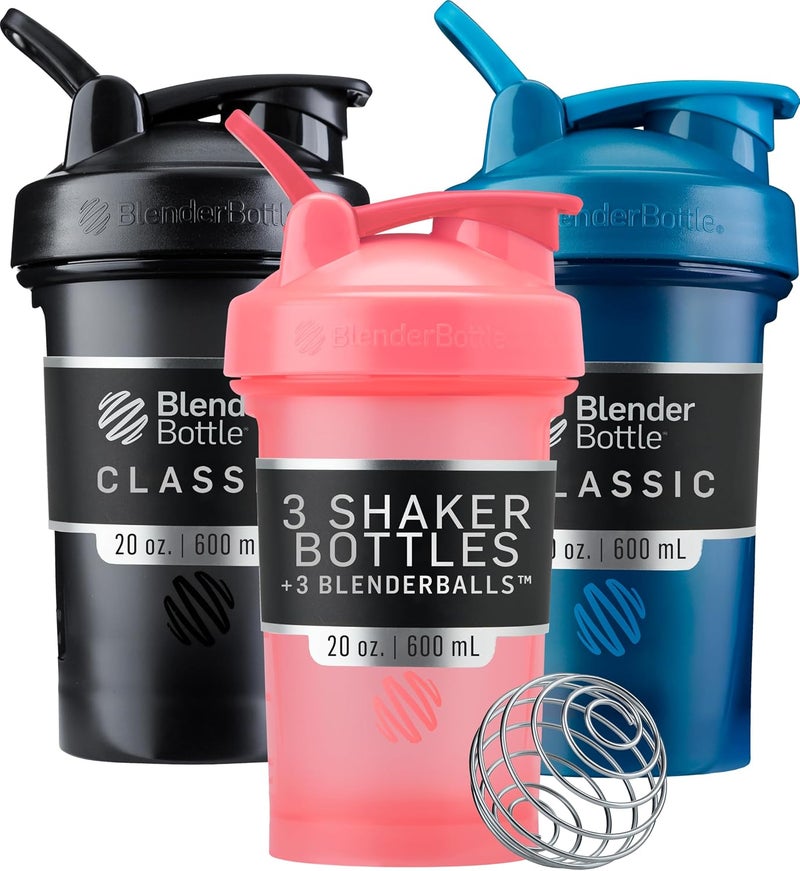 BlenderBottle Classic V2 Shaker Bottle Perfect for Protein Shakes and Pre Workout, 20-Ounce (3 Pack), Black, Navy, Pink - Image 1