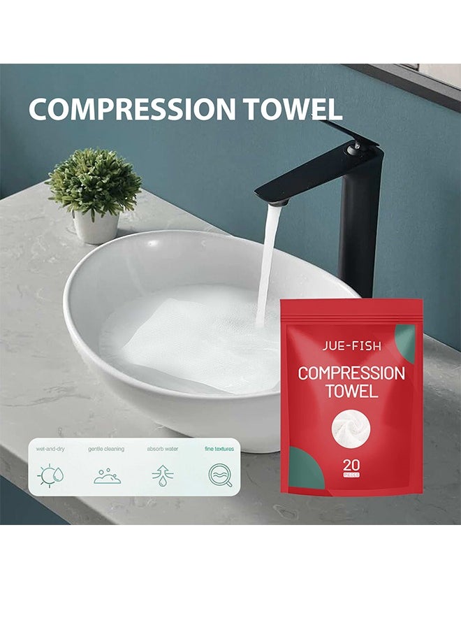 JUE-FISH Jue-Fish Compressed Towel Disposable Portable Face Washing Towel For Business Travel Large Cotton Dry And Wet Use 20pieces  - Image 3