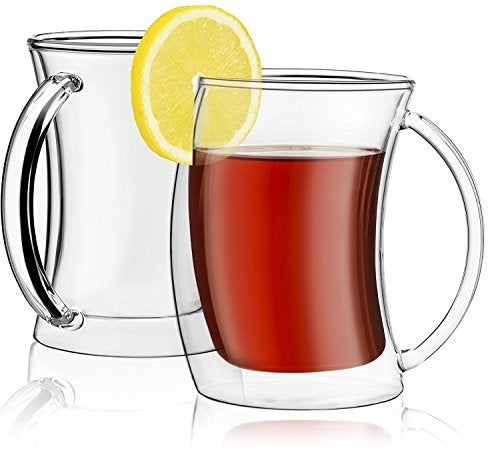 JoyJolt JoyJolt Caleo Collection Glass Coffee Cups Double Wall Insulated Mugs Set Of 2 Glasses 10 oz300ml 