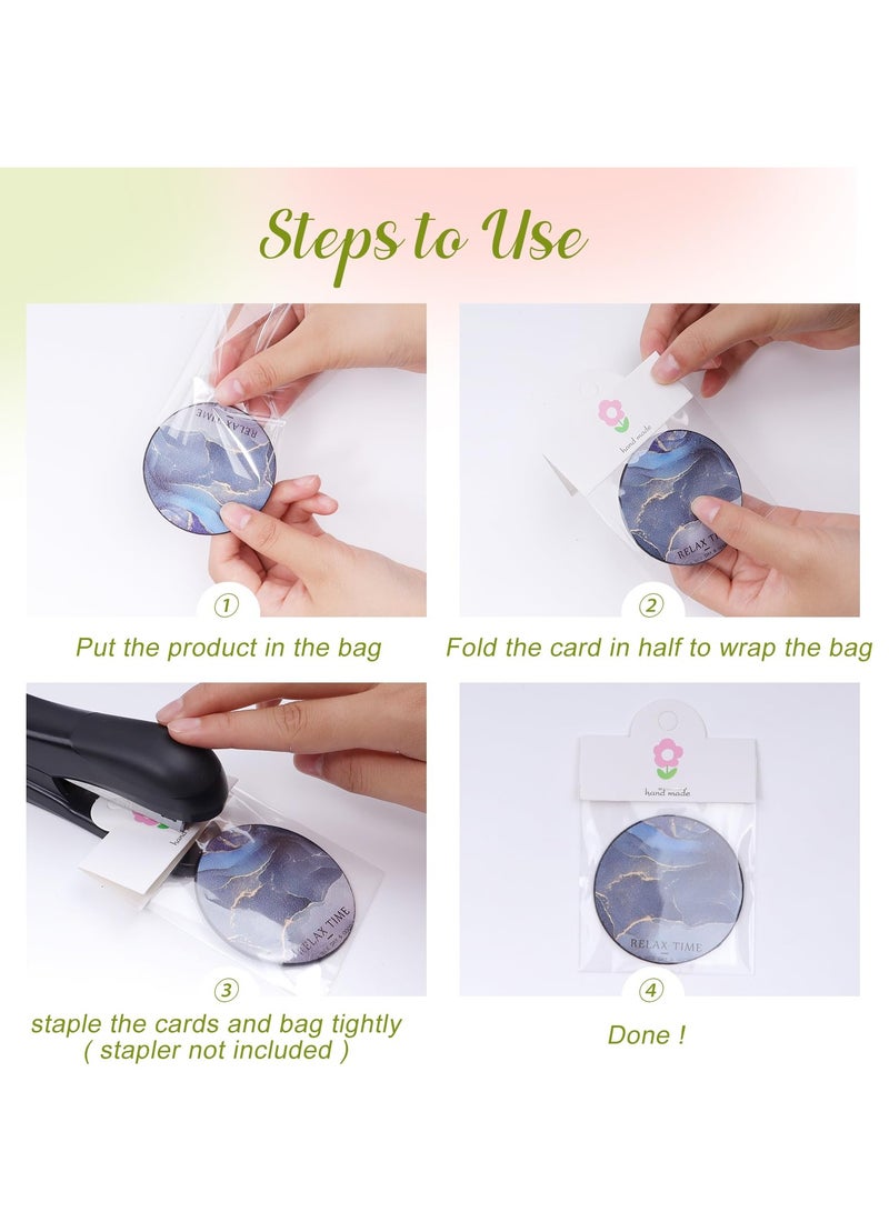 إكسفور Car Coaster Packaging, Include 100 Pcs Sublimation Car Coasters Cards and 100 Pcs Self-Adhesive Bags, for Bracelet, Car Coaster, Keychain, Display Cards for Selling, 3.9'×3.14'' - Image 5