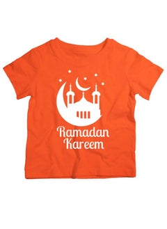 Brain Giggles BrainGiggles Ramadan Kareem Unisex Round Neck Shirt for Kids Boys Girls - Orange  - Image 1
