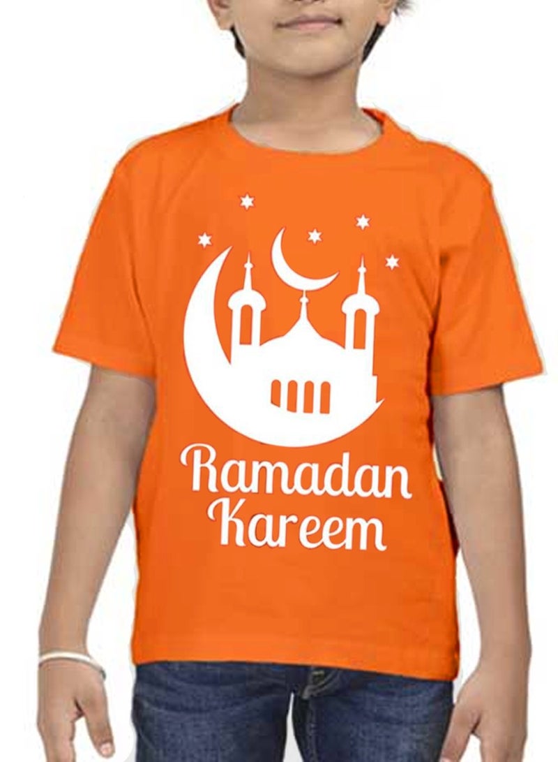 Brain Giggles BrainGiggles Ramadan Kareem Unisex Round Neck Shirt for Kids Boys Girls - Orange  - Image 2