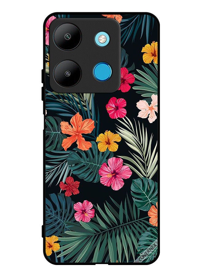 Covernex Protective Case Cover For Infinix Smart 7 Multi Color Flowers And Dark Green Feathers - Image 1