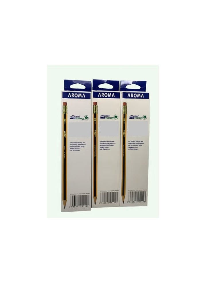 Premium HB Pencil Set - Pack of 3 Boxes (12 Pencils Each) with Eraser Tip - Eco Friendly and Durable Writing Tools for Office  School and Art Projects