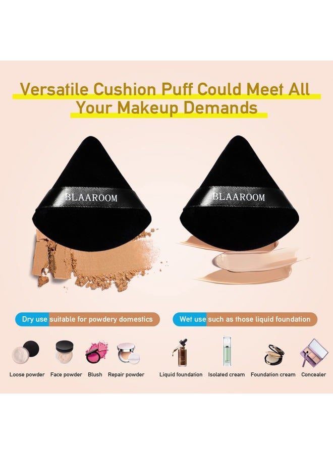 BLAAROOM 6 Pcs Velvet Triangle Powder Puff,Triangular Design Makeup Soft Sponge Puff for Face Exquisite Makeup Eyes Contouring, for Loose Mineral Body Powde Cosmetic Foundation Makeup Tool - Black - Image 2