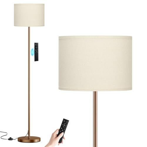 Ambimall Floor Lamps for Living Room with Remote Control and Stepless Dimmable Colors Temperature & Brightness, 9W Bulb Included(Beige Lampshade & Brown Pole) - Image 1