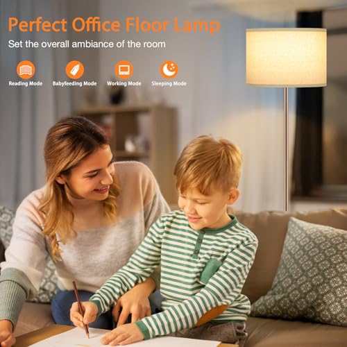 Ambimall Floor Lamps for Living Room with Remote Control and Stepless Dimmable Colors Temperature & Brightness, 9W Bulb Included(Beige Lampshade & Brown Pole) - Image 3