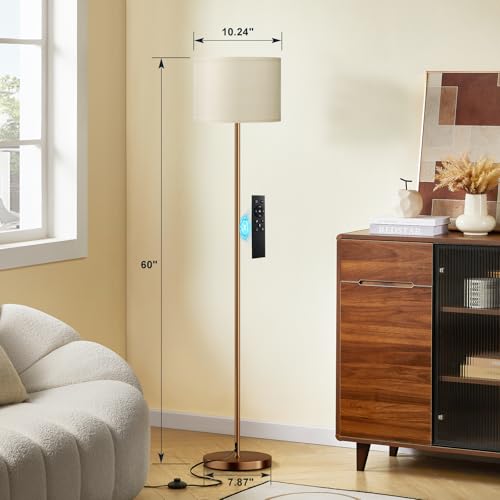 Ambimall Floor Lamps for Living Room with Remote Control and Stepless Dimmable Colors Temperature & Brightness, 9W Bulb Included(Beige Lampshade & Brown Pole) - Image 2