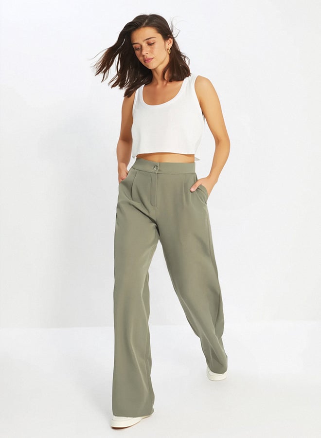 trendyol Light Khaki Wide Leg/Wide Leg Woven Fabric Trousers - Image 1