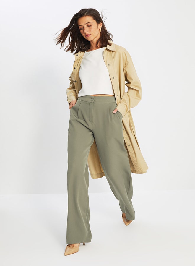 trendyol Light Khaki Wide Leg/Wide Leg Woven Fabric Trousers - Image 3