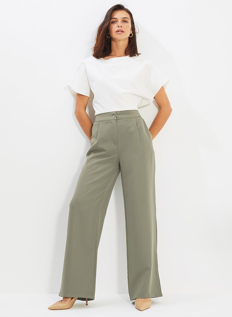 trendyol Light Khaki Wide Leg/Wide Leg Woven Fabric Trousers - Image 5