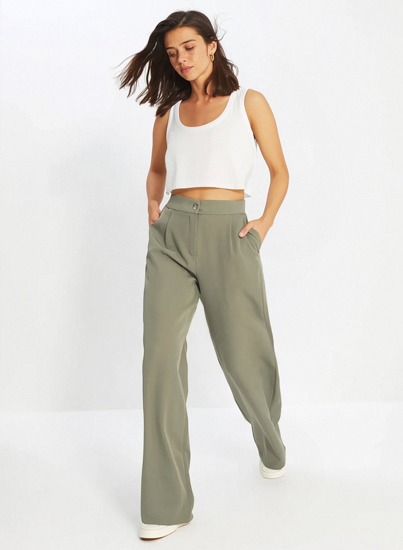 trendyol Light Khaki Wide Leg/Wide Leg Woven Fabric Trousers - Image 3