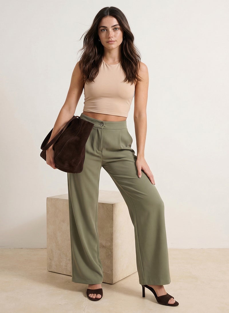 trendyol Light Khaki Wide Leg/Wide Leg Woven Fabric Trousers - Image 1