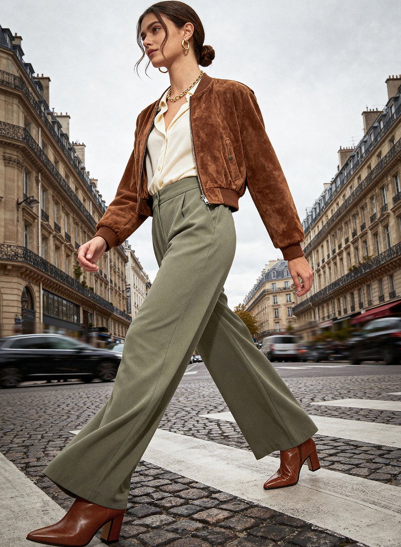 trendyol Light Khaki Wide Leg/Wide Leg Woven Fabric Trousers - Image 2