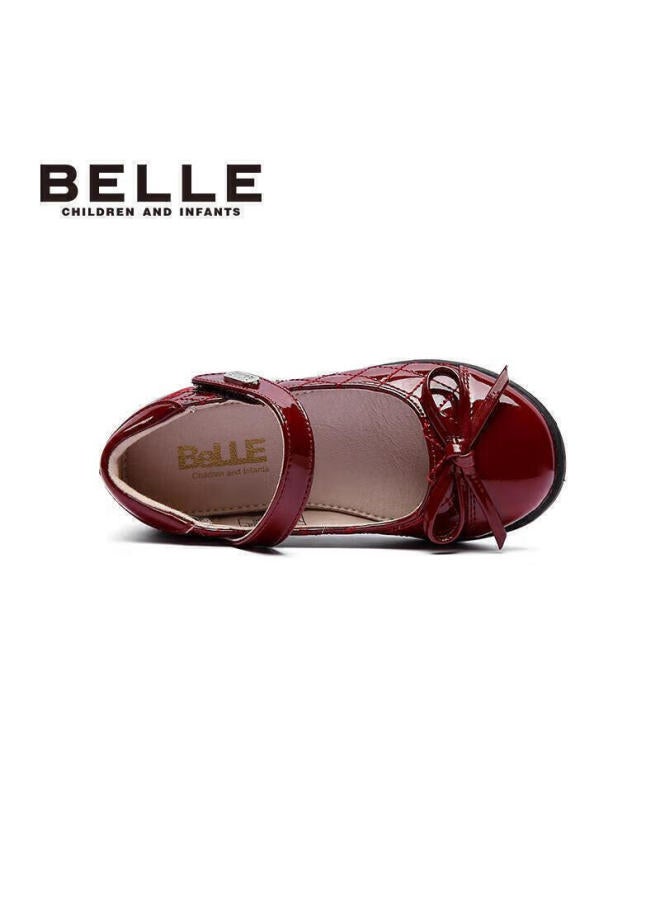 Belle Children's Shoes, Girls' Black Leather Shoes, Spring And Autumn Soft-soled Children's Shoes, Student Shoes For Older Children, Performance Shoes, Flats, Deep Red, Size 36 - Image 2