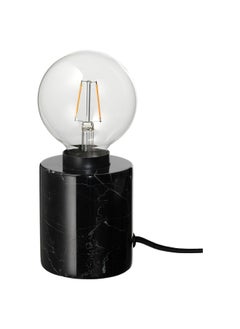 Table lamp with light bulb, marble black/globe clear